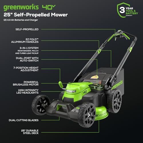 Greenworks 40V 16" Cordless Lawn Mower, Ultra-Light Push Mower with 4.0Ah Battery & Charger(75+ Tool Compatibility, 45Min Runtime)