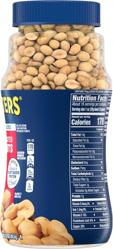 PLANTERS Peanuts, Dry Roasted Peanuts, Lightly Salted Snack Mix, Snacks for Adults - 16 oz. Jars, Pack of 12 PLANTERS Nuts