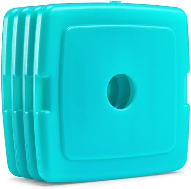 Cool Coolers by Fit & Fresh 4 Pack Slim Ice Packs, Quick Freeze Space Saving Reusable Ice Packs for Lunch Boxes or Coolers, Multi Colored