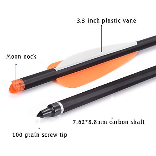 Carbon Crossbow Bolts 16 18 20 Inch Hunting Archery Arrows with 4" Vanes Replaced Arrowhead Tip (Pack of 12)