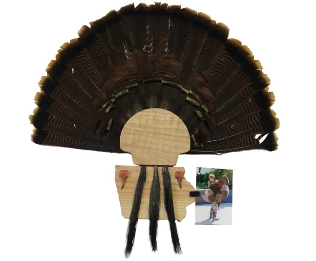 Esh Turkey Fan Mount Kit - Customized State Turkey Tail Mounting Plaque - Natural Oak Wood - Standard