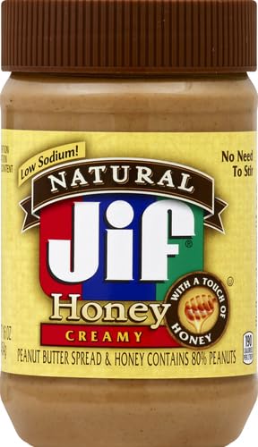 Jif Natural Creamy Peanut Butter Spread and Honey – Contains 80% Peanuts, 16 Ounces