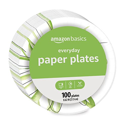 Amazon Basics Everyday Paper Plates, 8.62 Inch, Disposable, 200 Count