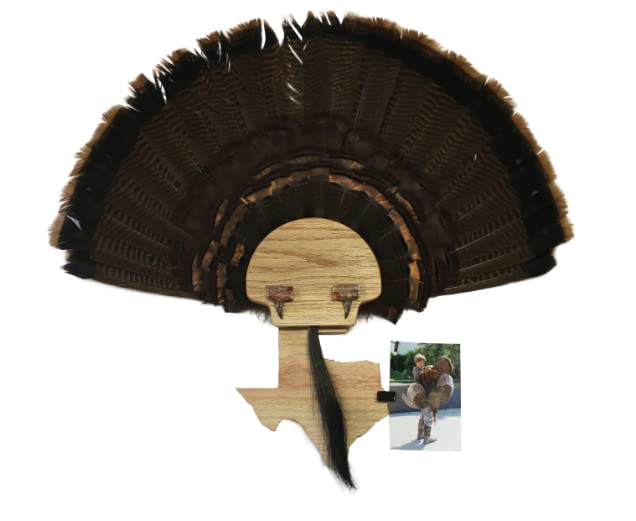 Esh Turkey Fan Mount Kit - Customized State Turkey Tail Mounting Plaque - Natural Oak Wood - Standard