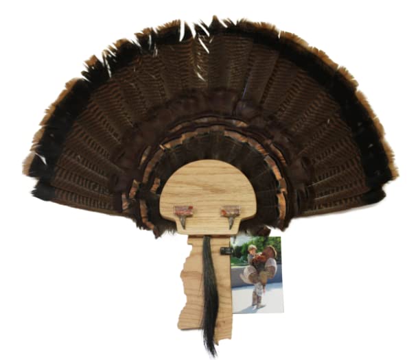 Esh Turkey Fan Mount Kit - Customized State Turkey Tail Mounting Plaque - Natural Oak Wood - Standard