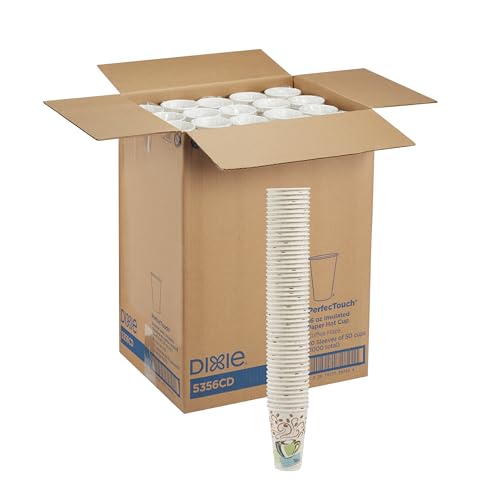 Dixie PerfecTouch 12 oz Paper Coffee Cups By GP PRO, Coffee Haze Design, 500 Count (25 Disposable Cups Per Sleeve, 20 Sleeves Per Case), 5342DX