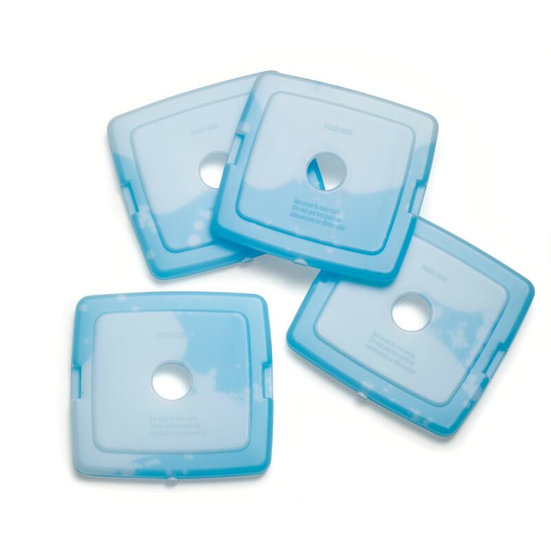 Cool Coolers by Fit & Fresh 4 Pack Slim Ice Packs, Quick Freeze Space Saving Reusable Ice Packs for Lunch Boxes or Coolers, Multi Colored