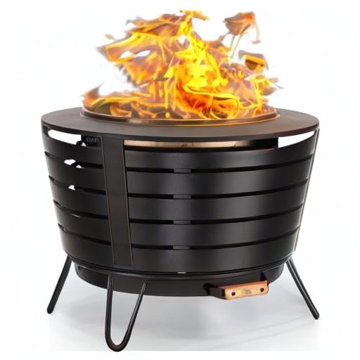 25-Inch Smokeless Patio Fire Pit, Wood Burning with Removable Ash Pan & Weather-Resistant Cover, Modern Black Design – Ideal Outdoor Smokeless Fire Pit for Backyard & Patio