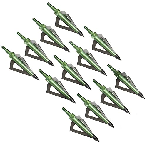 12pcs Archery Broadheads 3 Fixed Steel Blade 125 Grain Hunting Arrowheads Fit for Compound Bow and Crossbow with One Black Plastic Portable Broadheads Case