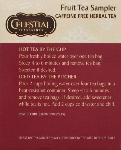Celestial Seasonings Fruit Tea Sampler Herbal Tea Variety Pack, Caffeine Free, 18 Tea Bags Per Box