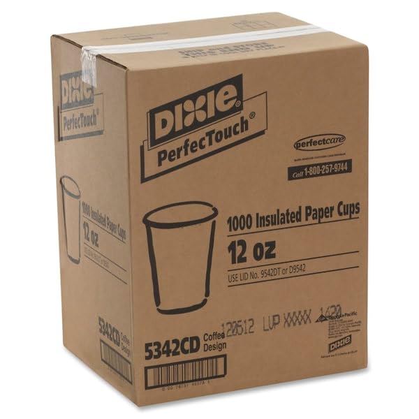 Dixie PerfecTouch 12 oz Paper Coffee Cups By GP PRO, Coffee Haze Design, 500 Count (25 Disposable Cups Per Sleeve, 20 Sleeves Per Case), 5342DX