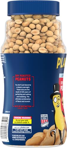 PLANTERS Peanuts, Dry Roasted Peanuts, Lightly Salted Snack Mix, Snacks for Adults - 16 oz. Jars, Pack of 12 PLANTERS Nuts