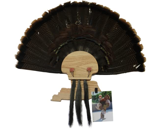 Esh Turkey Fan Mount Kit - Customized State Turkey Tail Mounting Plaque - Natural Oak Wood - Standard