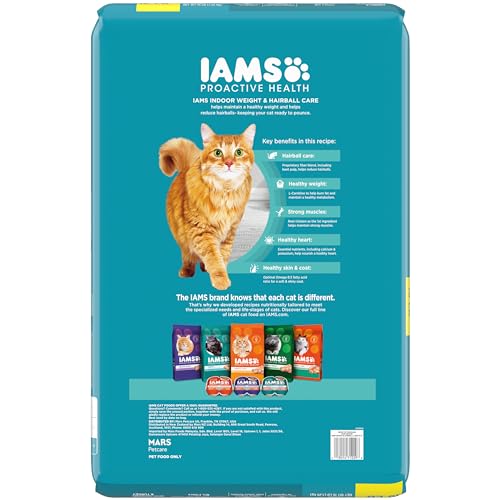 IAMS Proactive Health Indoor Weight Control & Hairball Care Adult Dry Cat Food, Chicken & Turkey Recipe, 22 lb. Bag