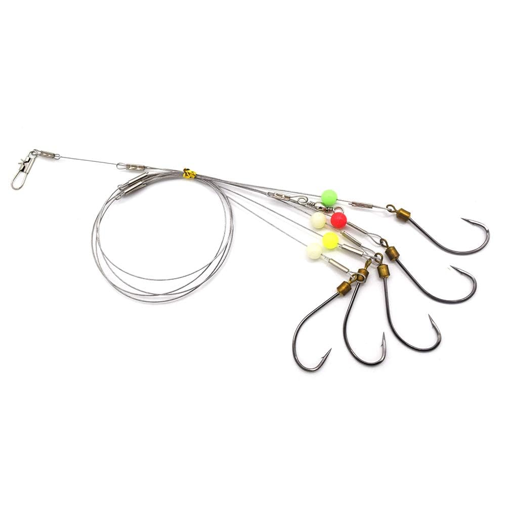 Fishing Hook with Leader,5 Hooks Fishing Rig-7 Strands Nylon Coated Fishing Leader with Swivle,Snap,Hooks