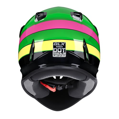 GLX GX623 Youth ATV/Dirt Bike Helmet Combo - Retro Green, Large - DOT