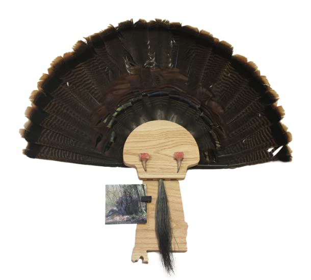 Esh Turkey Fan Mount Kit - Customized State Turkey Tail Mounting Plaque - Natural Oak Wood - Standard