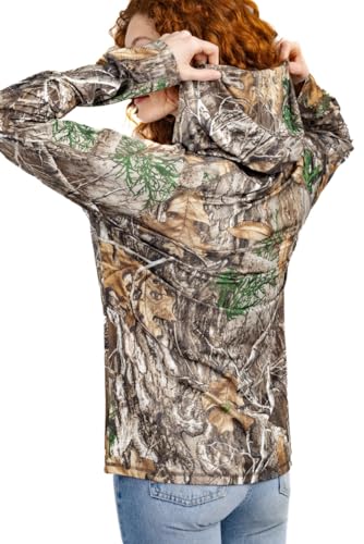 Realtree Women's Camo UV Protection Shirts and Hoodies Long Sleeve for Hunting, Fishing, Running and Hiking