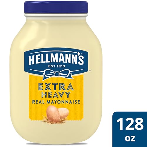 Hellmann's Extra Heavy Mayonnaise Jar, Extra Egg Yolk, Condiment for Sandwiches, Salads, Mayo Made with 100% Cage Free Eggs, Gluten Free 1 gallon 128 oz, Pack of 1