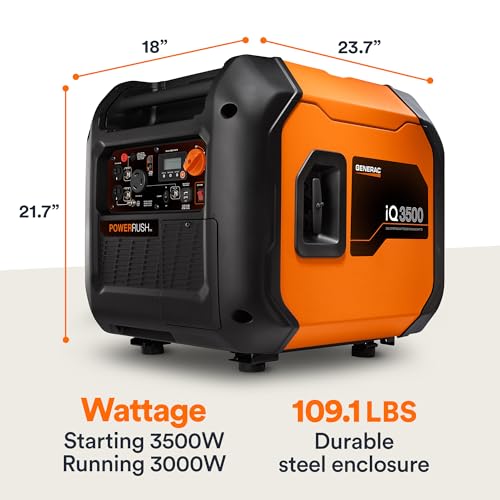 Generac 3,300-Watt Gas-Powered Portable Inverter Generator - Lightweight Design - USB Ports for Mobile Device Charging - COsense Technology - Perfect for Home use - Orange/Black