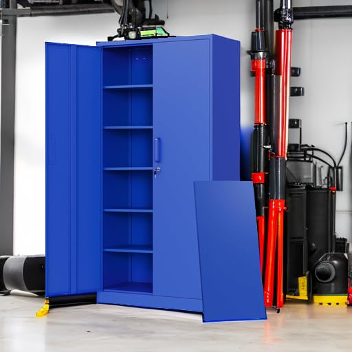 Letaya Metal Garage Storage Cabinets with Lock-72 Tall Tool Organizer Steel Lockers, 5 Adjustable Layers Shelves for Home,Office,Warehouse,Garage,(Black-72“)