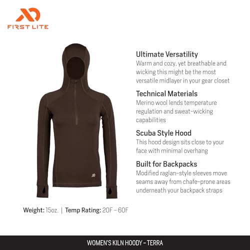 First Lite Women's Kiln Hoody - Merino Wool Midweight Camo Hunting Base Layer