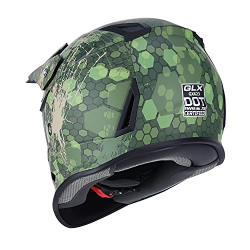 GLX GX623 Youth ATV/Dirt Bike Helmet Combo - Retro Green, Large - DOT