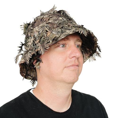 QuikCamo Realtree & Mossy Oak 3D Leafy Camo Face Mask Bucket Hat for Men Deer Duck and Turkey Hunting (Fully Adjustable OSFM)