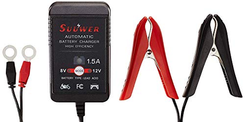 1.25-Amp Trickle Battery Charger 6V/12V Fully-Automatic Smart Battery Maintainer for Motorcycle, ATV, Boat, Lawn Mower and More