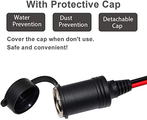 12V Cigarette Lighter Extension Cord 12FT -Car Charger Cigar Lighter Male Plug to Female Socket 16AWG Heavy Duty Extension Cable with LED Lights Extender for Air Compressor Pump and Tire Inflator 15A