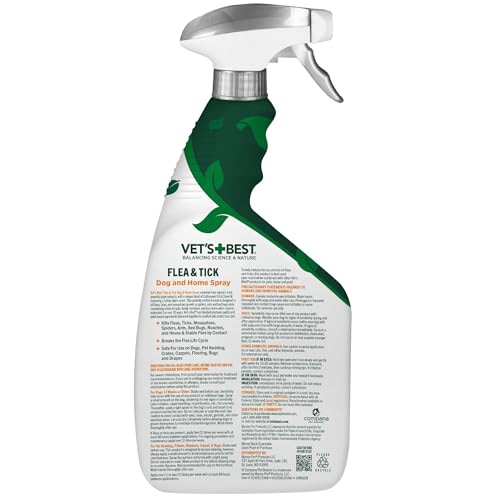 Vet's Best Flea and Tick Home Spray - Dog Flea and Tick Treatment for Home - Plant-Based Formula - Certified Natural Oils,Green - 32 oz