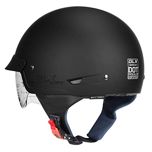 GLX M14 Open Face Motorcycle Helmet - Matte Black, Large - DOT Approved