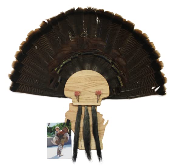 Esh Turkey Fan Mount Kit - Customized State Turkey Tail Mounting Plaque - Natural Oak Wood - Standard