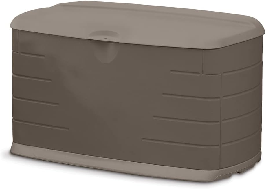 Rubbermaid Extra Large Resin Outdoor Storage Deck Box with Seat (120 Gal), Weather Resistant, Brown, Deck Organization for Home/Backyard/Pool Chemicals/Toys/Garden Tools/Porch/Patio Cushions
