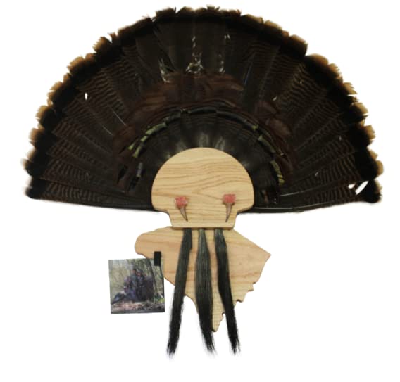 Esh Turkey Fan Mount Kit - Customized State Turkey Tail Mounting Plaque - Natural Oak Wood - Standard