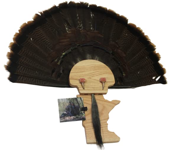 Esh Turkey Fan Mount Kit - Customized State Turkey Tail Mounting Plaque - Natural Oak Wood - Standard