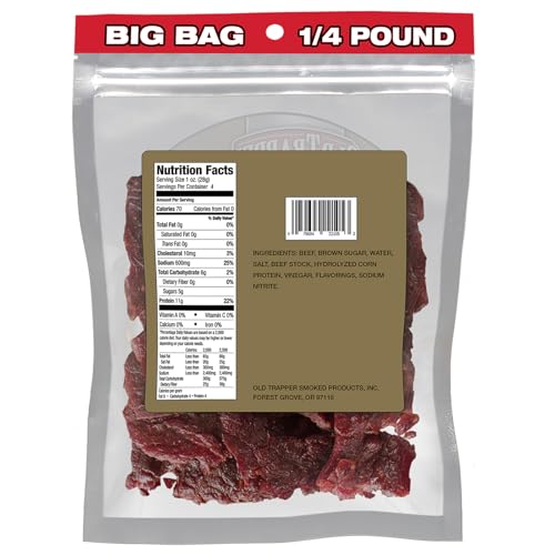 Old Trapper Beef Jerky, Old-Fashioned 10-Ounce Bag, Tender Meat Snacks for Lunches or Between Meals, 11 Grams of Protein, Zero Grams of Fat, and 70 Calories per Ounce (Pack of One)