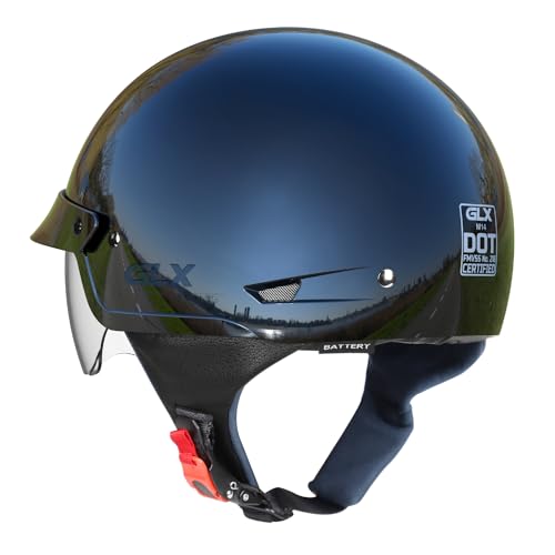 GLX M14 Open Face Motorcycle Helmet - Matte Black, Large - DOT Approved