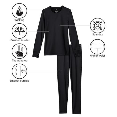 Cuddl Duds Womens Fleece Lined Thermal Base Layer Set – Long Sleeve Shirt & Leggings for Cold Weather – Lounge Set for Women