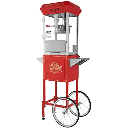 VEVOR Commercial Popcorn Machine, 8 Oz Kettle, 850 W Countertop Popcorn Maker for 48 Cups per Batch, Theater Style Popper with 3-Switch Control Steel Frame Tempered Glass Doors 2 Scoops 2 Spoons, Red