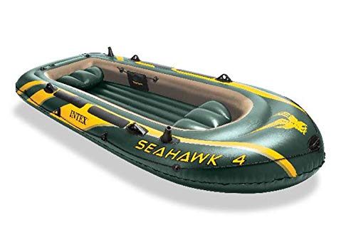 INTEX Seahawk Inflatable Boat Series: Includes Deluxe Aluminum Oars and High-Output Pump – SuperStrong PVC – Fishing Rod Holders – Heavy Duty Grab Handles – Gear Pouch
