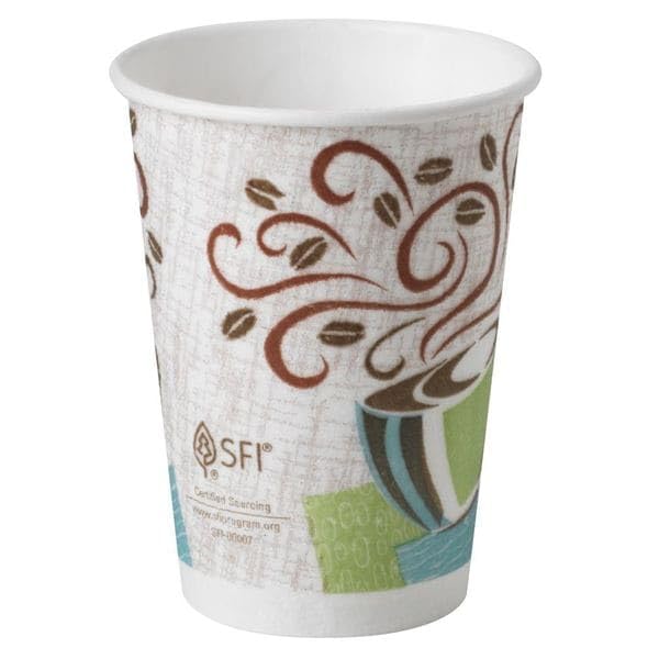 Dixie PerfecTouch 12 oz Paper Coffee Cups By GP PRO, Coffee Haze Design, 500 Count (25 Disposable Cups Per Sleeve, 20 Sleeves Per Case), 5342DX