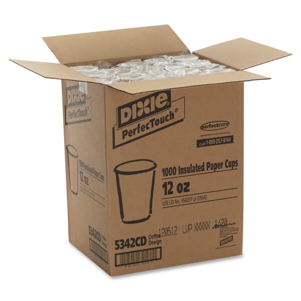 Dixie PerfecTouch 12 oz Paper Coffee Cups By GP PRO, Coffee Haze Design, 500 Count (25 Disposable Cups Per Sleeve, 20 Sleeves Per Case), 5342DX