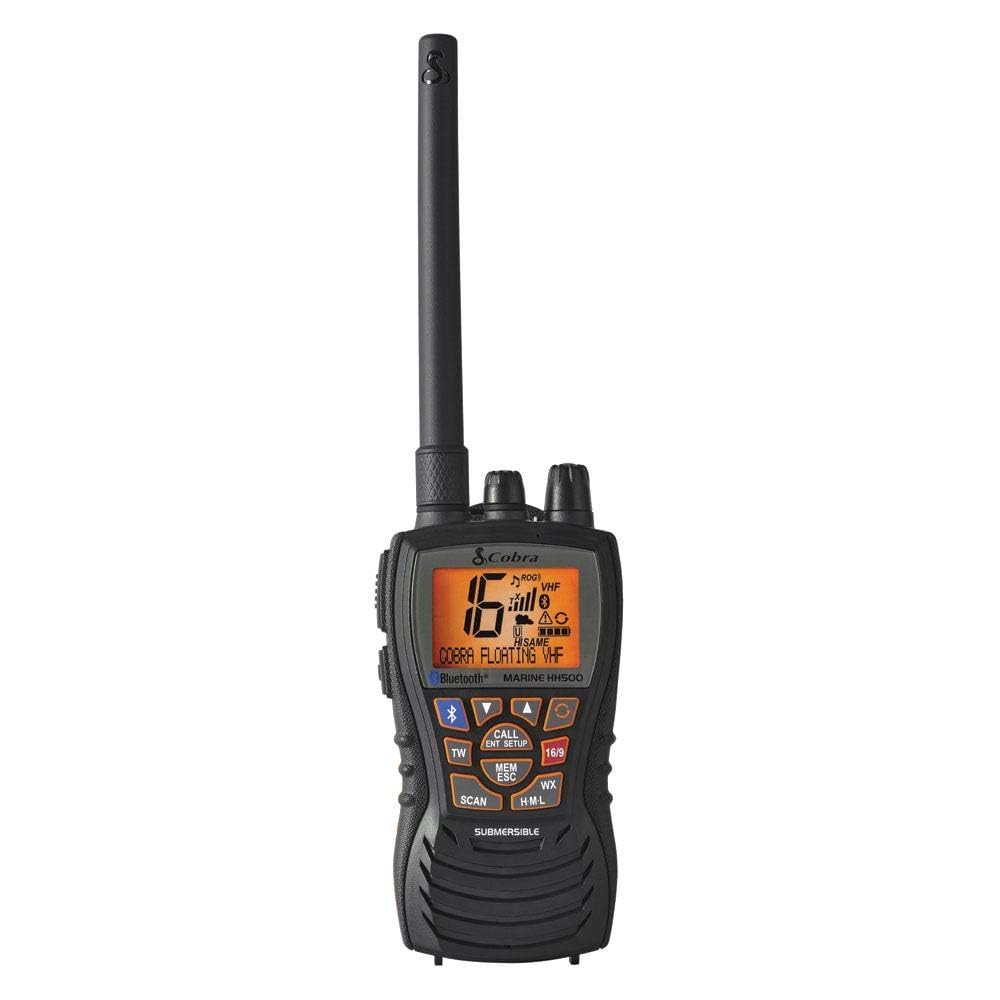 Cobra MR HH350 FLT Handheld Floating VHF Radio - 6 Watt, Submersible, Noise Cancelling Mic, Backlit LCD Display, NOAA Weather, and Memory Scan, Grey