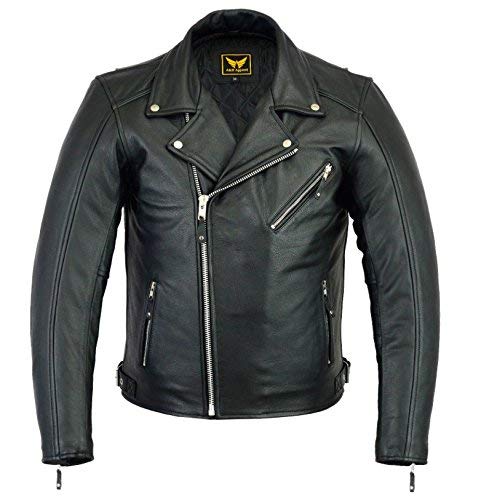 A&H Apparel - Men's Motorcycle Genuine Cowhide Leather Jacket: Classic Style in Genuine Cowhide Leather with Zip-Out Lining (Black, Medium)