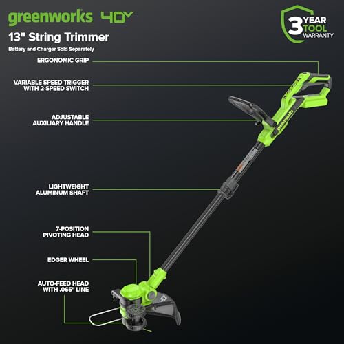 Greenworks 40V 13" Cordless String Trimmer/Weed Wacker + Edger (Includes 20 Blades), 2.0Ah Battery and Charger Included