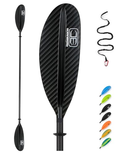 OCEANBROAD Carbon Fiber Kayak Paddle 90.5in/230cm, 86in/218cm for Adults Kayaking Boating Canoeing Oar with Paddle Leash