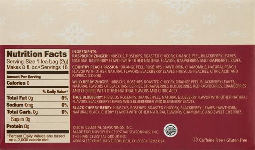 Celestial Seasonings Fruit Tea Sampler Herbal Tea Variety Pack, Caffeine Free, 18 Tea Bags Per Box
