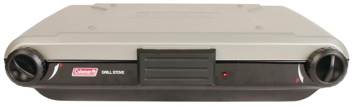 Coleman Tabletop 2-in-1 Grill & Stove with 2 Adjustable Burners, Propane Grill/Stove with Push-Button Starter, Wind Guards, Grease Tray, & 20,000 BTUs of Power for Camping, Tailgating, & More