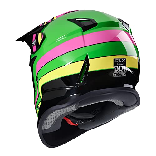 GLX GX623 Youth ATV/Dirt Bike Helmet Combo - Retro Green, Large - DOT